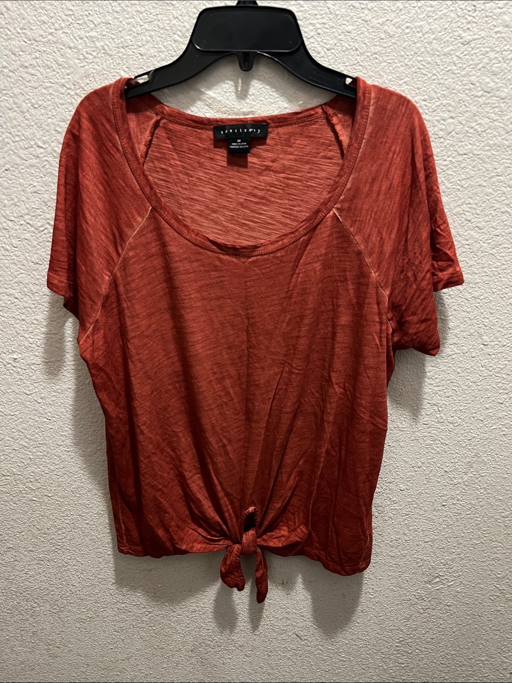 Madewell Rust Tie-Front Short Sleeve Scoop Top